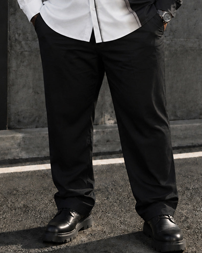 Big & Tall Men's Black And White Oblique Gradient Printed Long Sleeve Shirt Pants Set