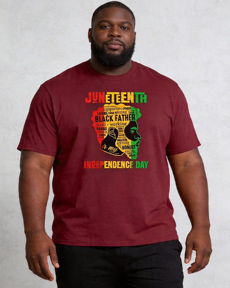 Big & Tall Men's Juneteenth Black Head Like Text Color Matching Printed Round Neck Short Sleeve T-shirt