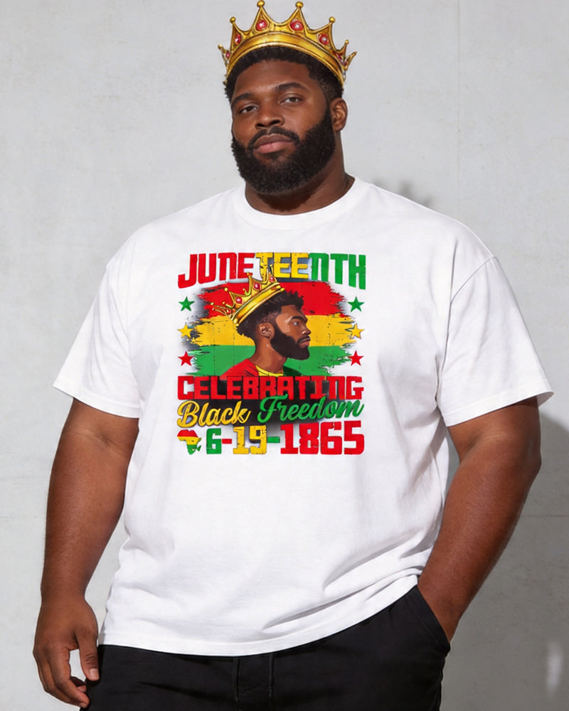 Big & Tall Men's Juneteenth 1865 Black Crown Head Printed Crewneck Short Sleeve T-Shirt