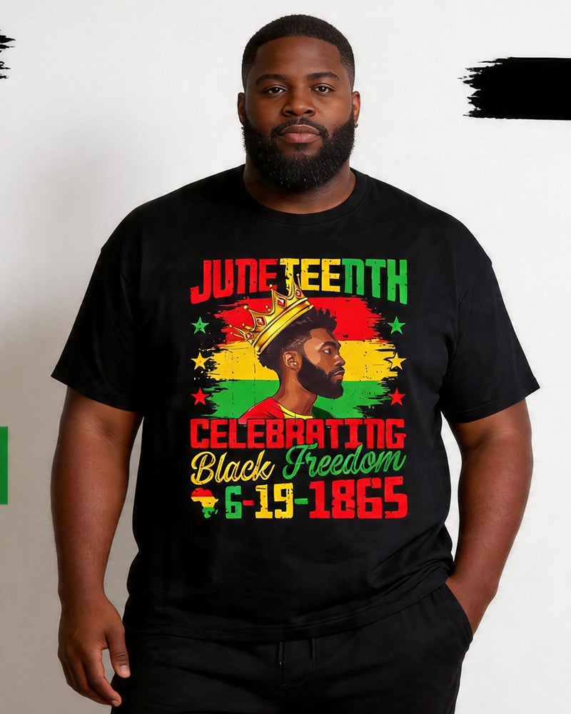 Big & Tall Men's Juneteenth 1865 Black Crown Head Printed Crewneck Short Sleeve T-Shirt
