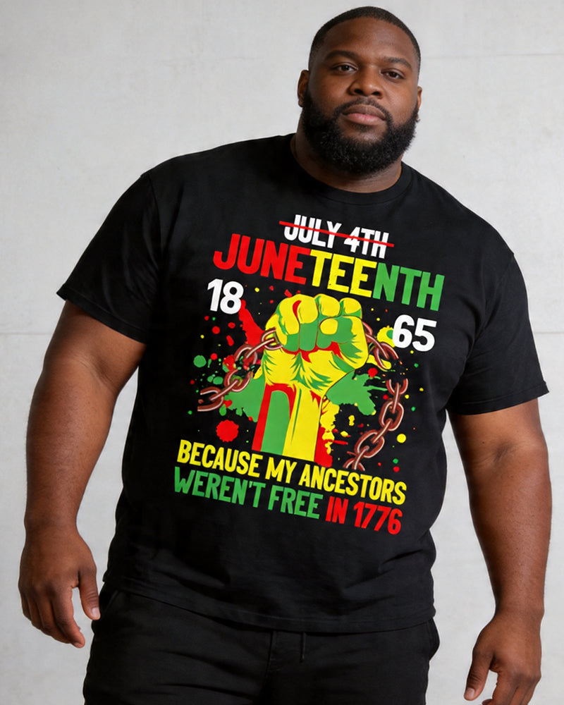 Big & Tall Men's Juneteenth Break Free Chain Fist Print Crewneck Short Sleeve T-Shirt