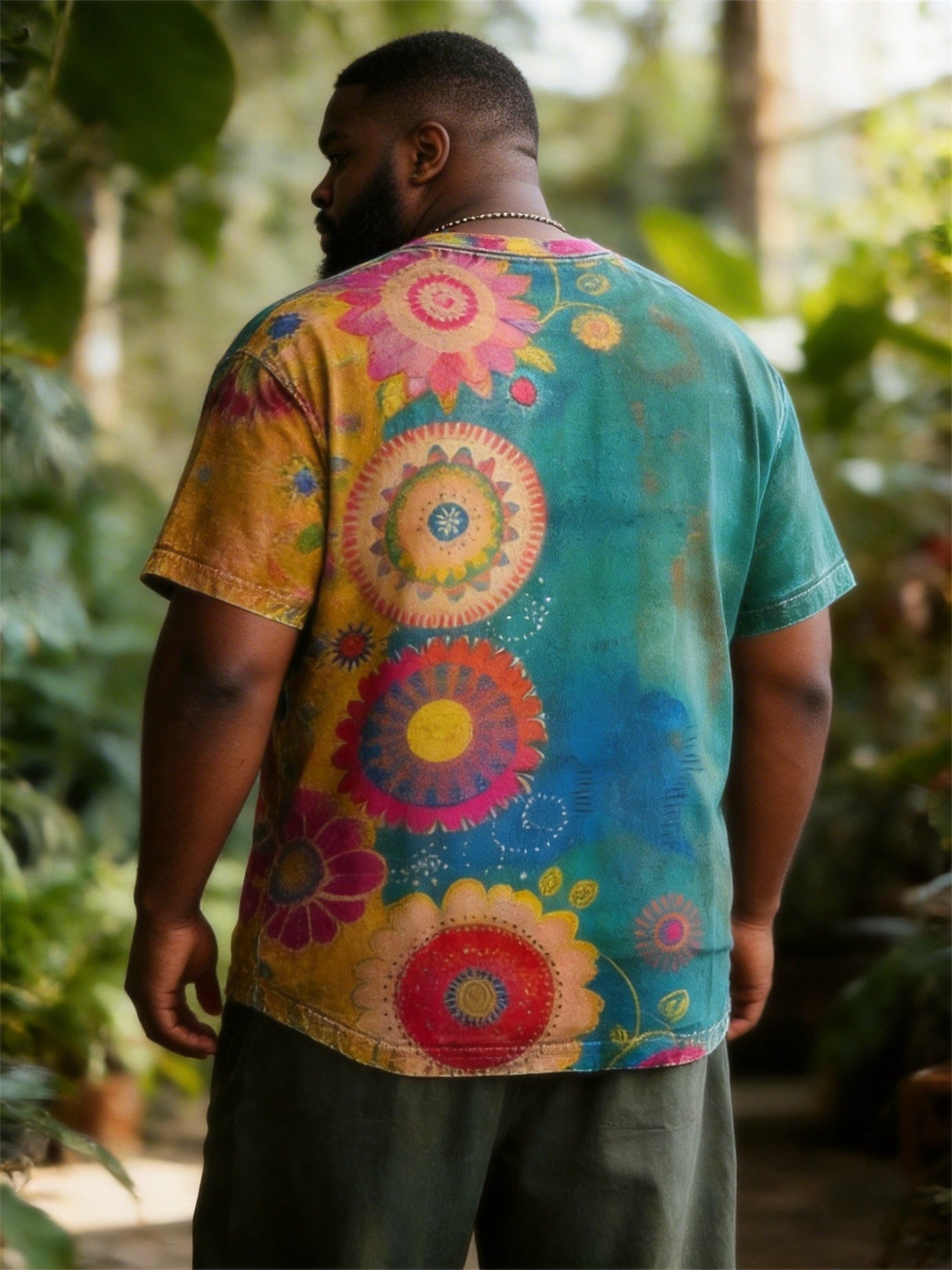 Big & Tall Men's Watercolor Floral Print Round Neck Short Sleeve Tee