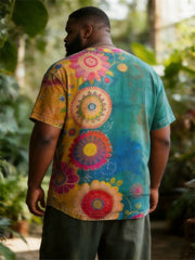 Big & Tall Men's Watercolor Floral Print Round Neck Short Sleeve Tee
