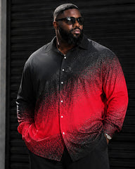 Big & Tall Men's Black And Red Granular Gradient Print Long Sleeve Shirt Pants Set