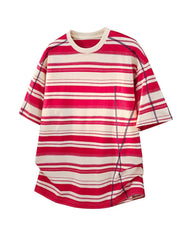 M-5XL Striped Loose Hasselblad Round Neck Short Sleeve