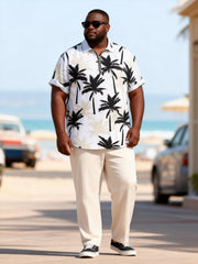 Big & Tall Men's Black And White Coconut Print Zipper Polo Short Sleeve Pants Set