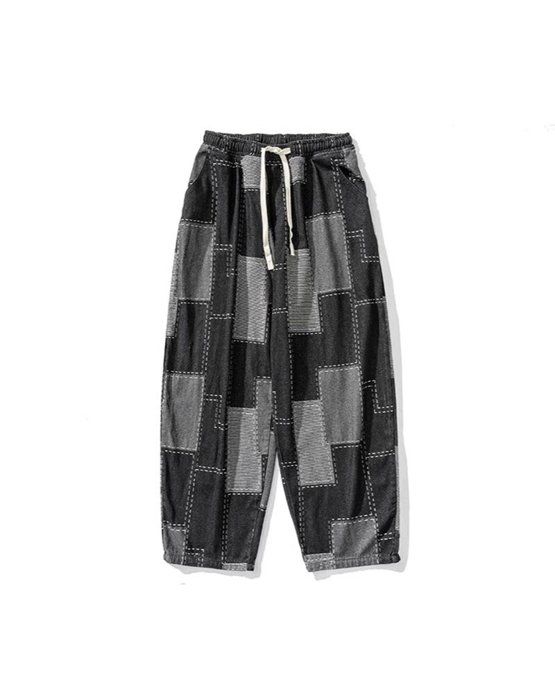 Men's Plus Size Japanese Vintage Patch Jacquard Jeans