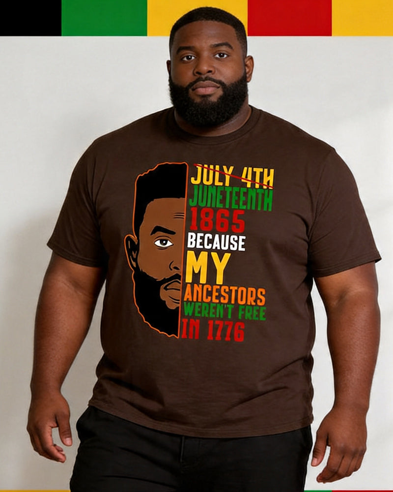 Big & Tall Men's Juneteenth Black Head Slogan Printed Crewneck Short-Sleeved T-Shirt