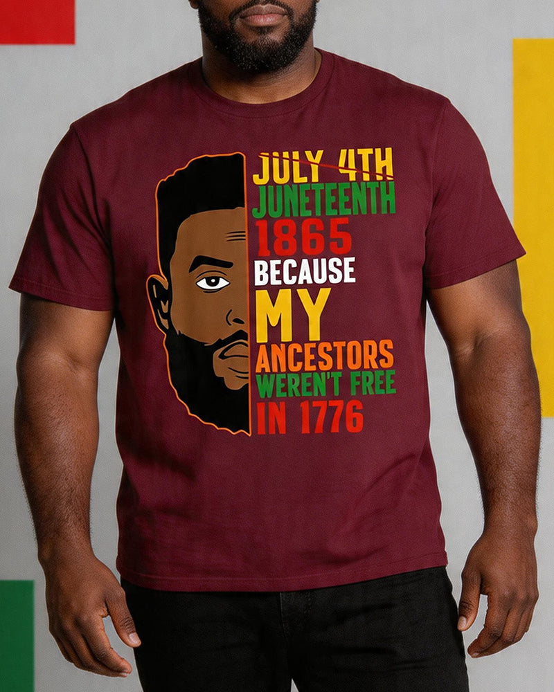 Big & Tall Men's Juneteenth Black Head Slogan Printed Crewneck Short-Sleeved T-Shirt