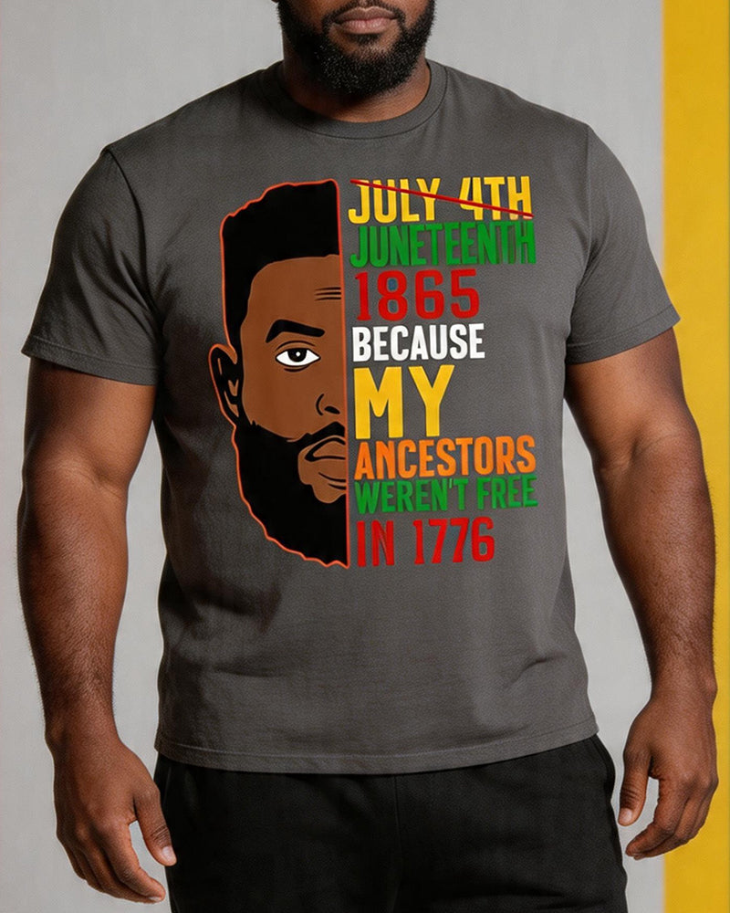 Big & Tall Men's Juneteenth Black Head Slogan Printed Crewneck Short-Sleeved T-Shirt