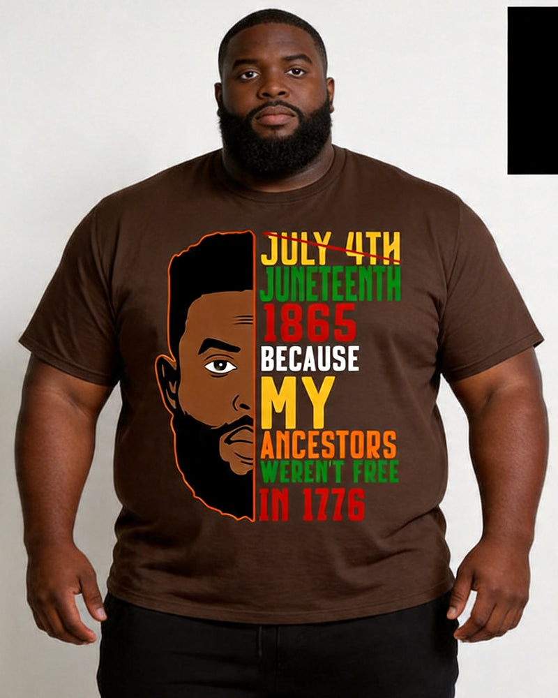 Big & Tall Men's Juneteenth Black Head Slogan Printed Crewneck Short-Sleeved T-Shirt