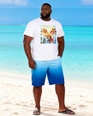 Big & Tall Men's Oil Painting Coconut Tree Print Round Neck Short Sleeve T-Shirt Shorts Set