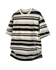 M-5XL Striped Loose Hasselblad Round Neck Short Sleeve