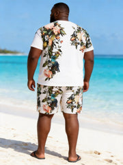 Big & Tall Men's Flower And Bird Print Round Neck Short Sleeve T-Shirt Shorts Set