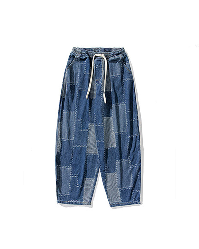 Men's Plus Size Japanese Vintage Patch Jacquard Jeans