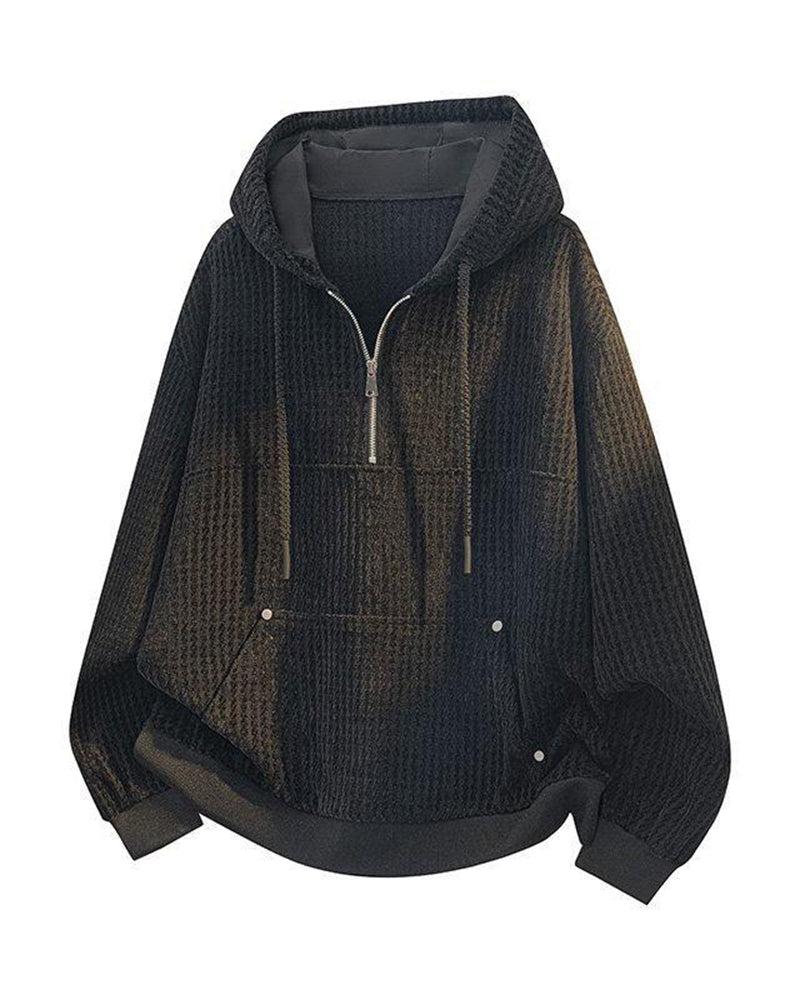 M–8XL Plus‑Size Men’s Houndstooth Half‑Zipped Hoodie Set