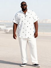 Big & Tall Men's Nautical Elements Print Zipper Polo Short Sleeve Pants Set