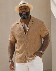 S-2XL Men's Casual Striped Cut-out Lapel Short Sleeve Shirt