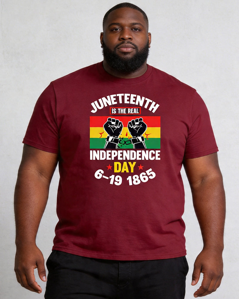 Big & Tall Men's Juneteenth 1865 Break Free Chain Fist Print Crewneck Short Sleeve T-Shirt