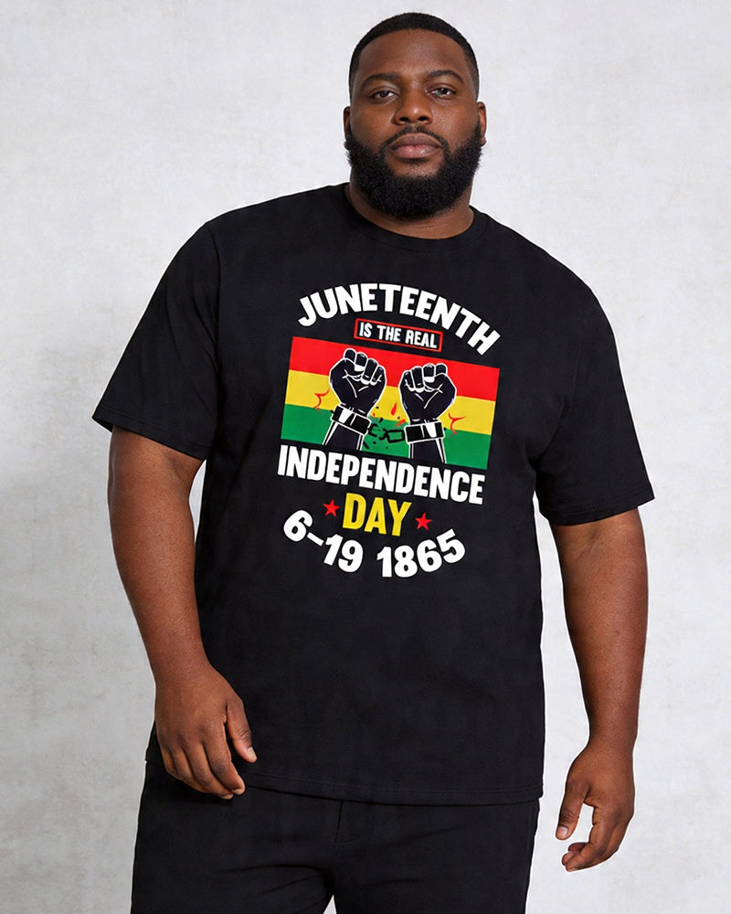 Big & Tall Men's Juneteenth 1865 Break Free Chain Fist Print Crewneck Short Sleeve T-Shirt
