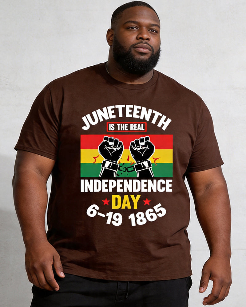 Big & Tall Men's Juneteenth 1865 Break Free Chain Fist Print Crewneck Short Sleeve T-Shirt