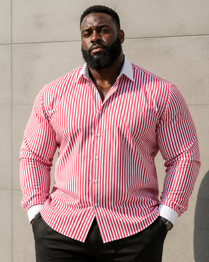 S-3XL Men's Business Stripe Windsor Collar Stretch Long Sleeve Shirt-Free Ironing