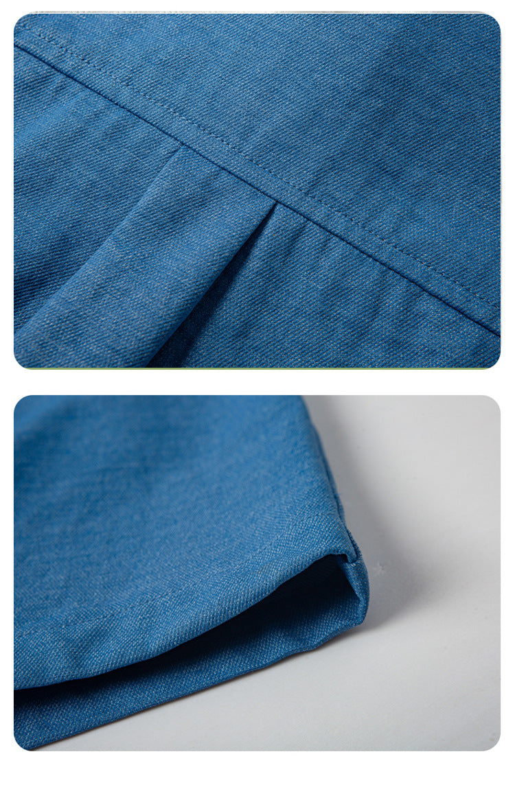 M-8XL Men's Solid Color Denim Short Sleeve Shirt