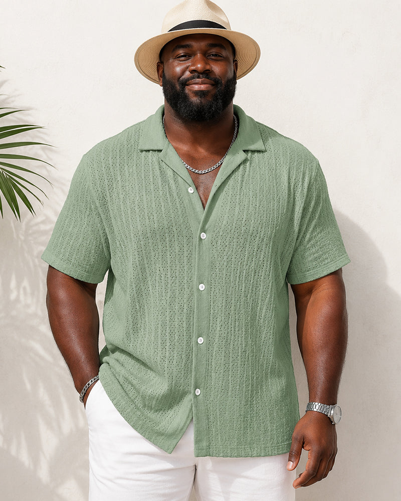 S-2XL Men's Casual Striped Cut-out Lapel Short Sleeve Shirt