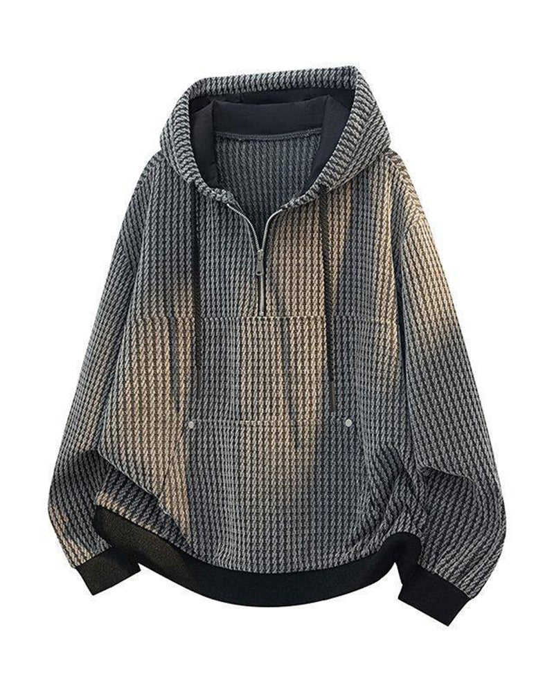 M–8XL Plus‑Size Men’s Houndstooth Half‑Zipped Hoodie Set