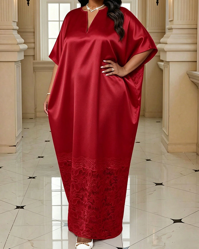 L-4XL Plus Size Elegant Lace Collar Half Sleeve Loose Dress