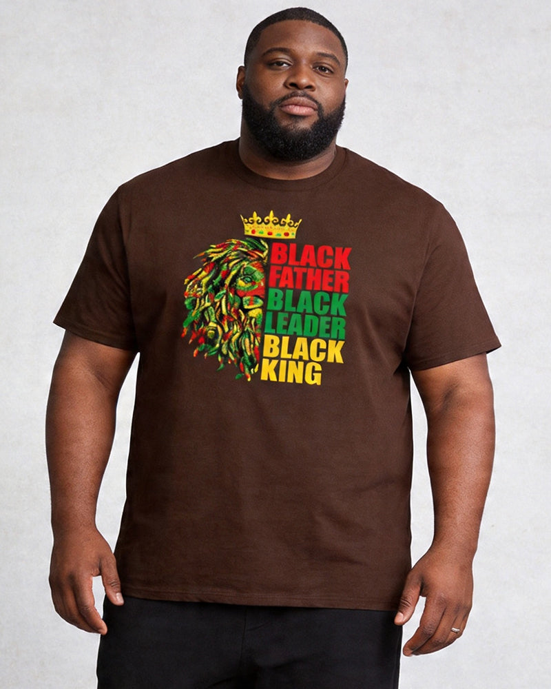 Big & Tall Men's Black Father Lion Red, Yellow, And Green Crown Print Crewneck Short-Sleeve T-Shirt