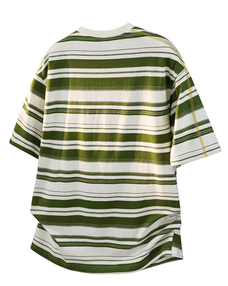 M-5XL Striped Loose Hasselblad Round Neck Short Sleeve