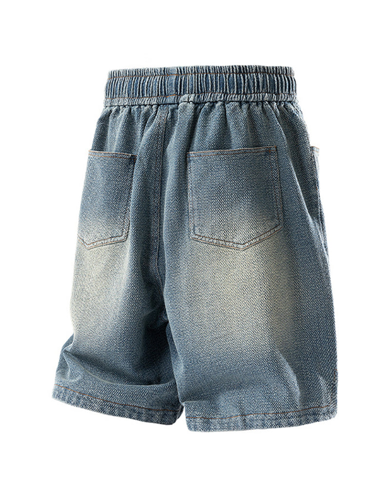 L-9XL Star-Print Denim Loose Straight Casual Shorts