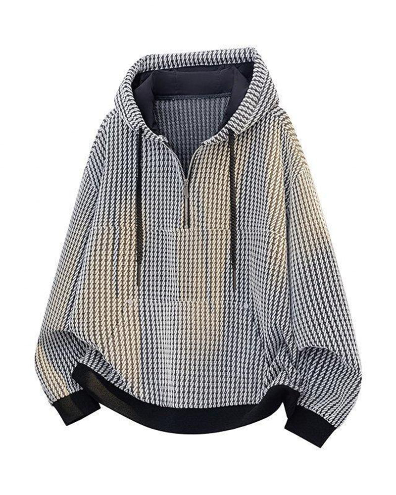M–8XL Plus‑Size Men’s Houndstooth Half‑Zipped Hoodie Set