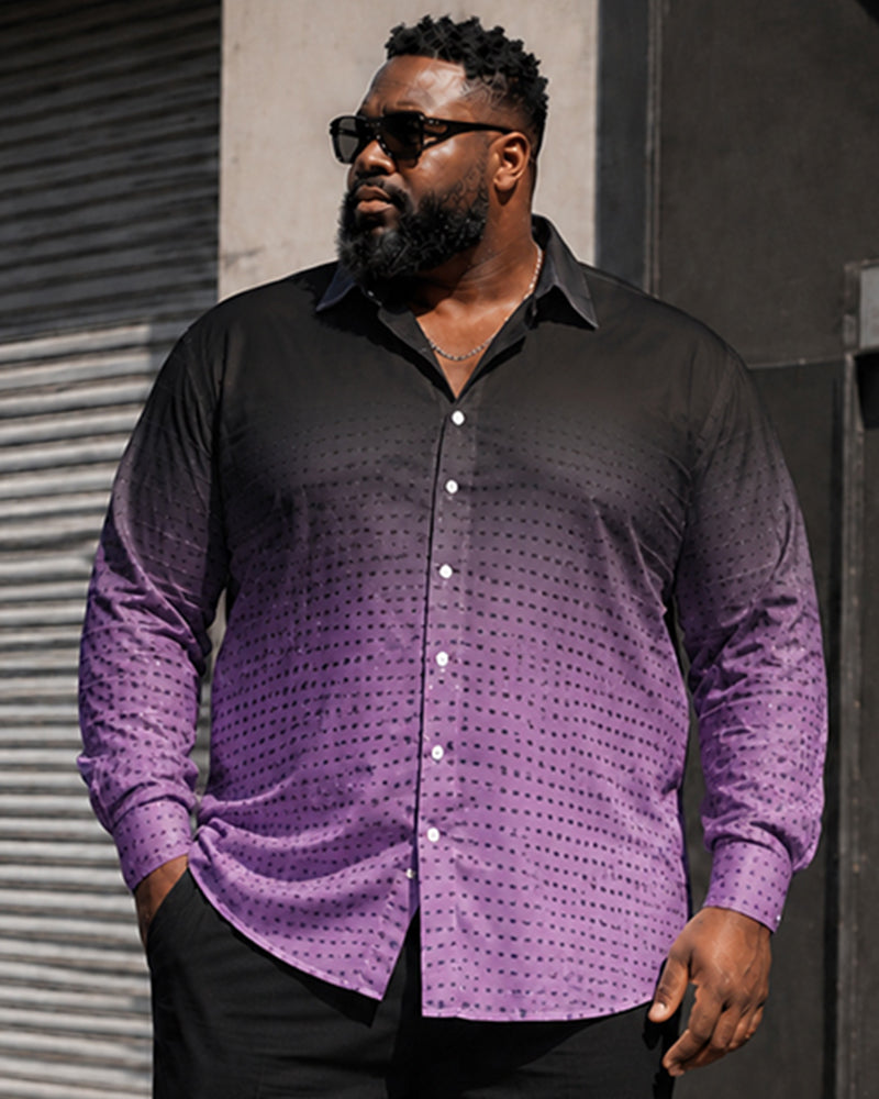Big & Tall Men's Black And Purple Wave Dot Gradient Printed Long Sleeve Shirt Trousers Set