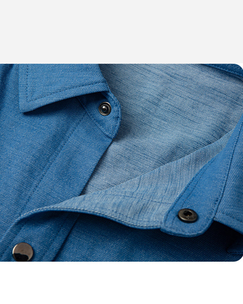 M-8XL Men's Solid Color Denim Short Sleeve Shirt