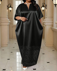 L-4XL Plus Size Elegant Lace Collar Half Sleeve Loose Dress