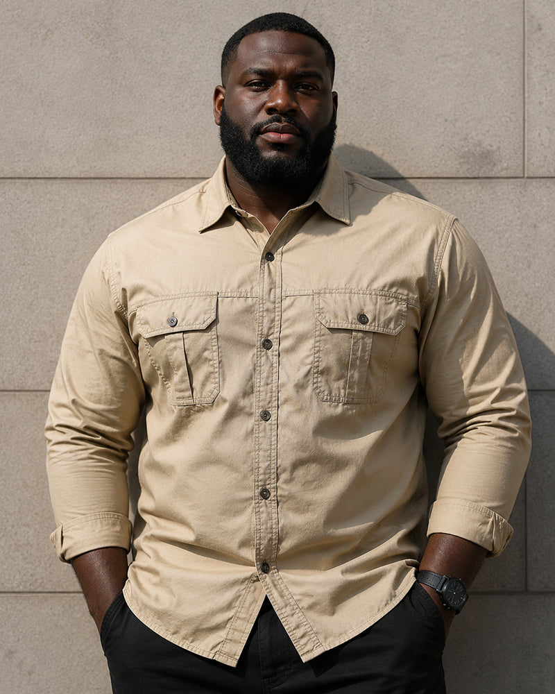 M-6XL Men's Plus Size Cotton Casual Loose Long-sleeved Tooling Shirt