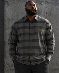 Big & Tall Men's Dark Gray Check Print Long Sleeve Shirt Trousers Set