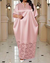 L-4XL Plus Size Elegant Lace Collar Half Sleeve Loose Dress