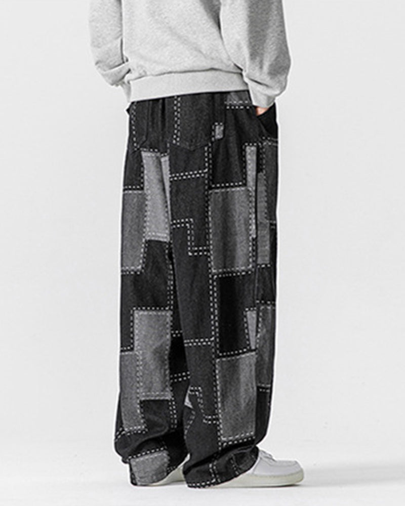 Men's Plus Size Japanese Vintage Patch Jacquard Jeans