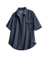M-8XL Men's Solid Color Denim Short Sleeve Shirt