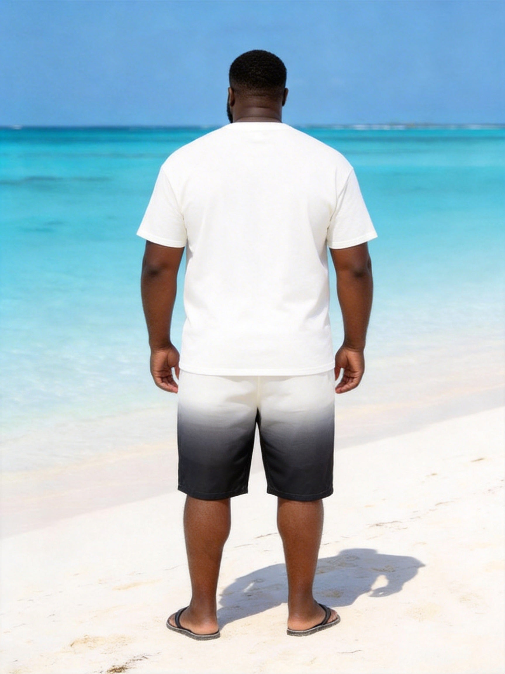 Big & Tall Men's Simple Coconut Tree Gradient Print Crewneck Short-sleeved T-shirt Shorts Set