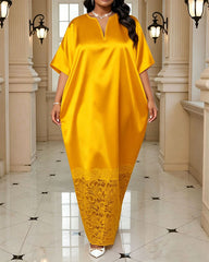 L-4XL Plus Size Elegant Lace Collar Half Sleeve Loose Dress