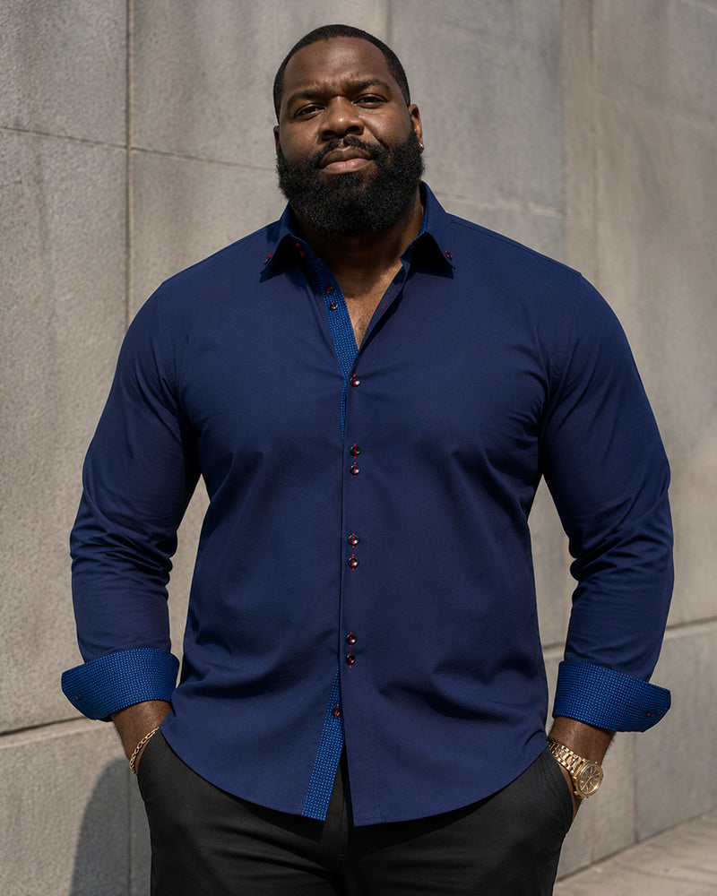 XS-3XL Business Casual Long Sleeve Stretch Double-breasted Colorblock Shirt-Ironing Free