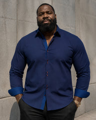 XS-3XL Business Casual Long Sleeve Stretch Double-breasted Colorblock Shirt-Ironing Free