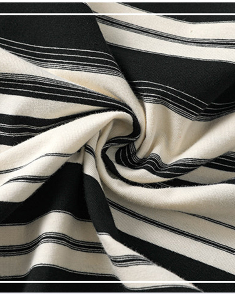 M-5XL Striped Loose Hasselblad Round Neck Short Sleeve