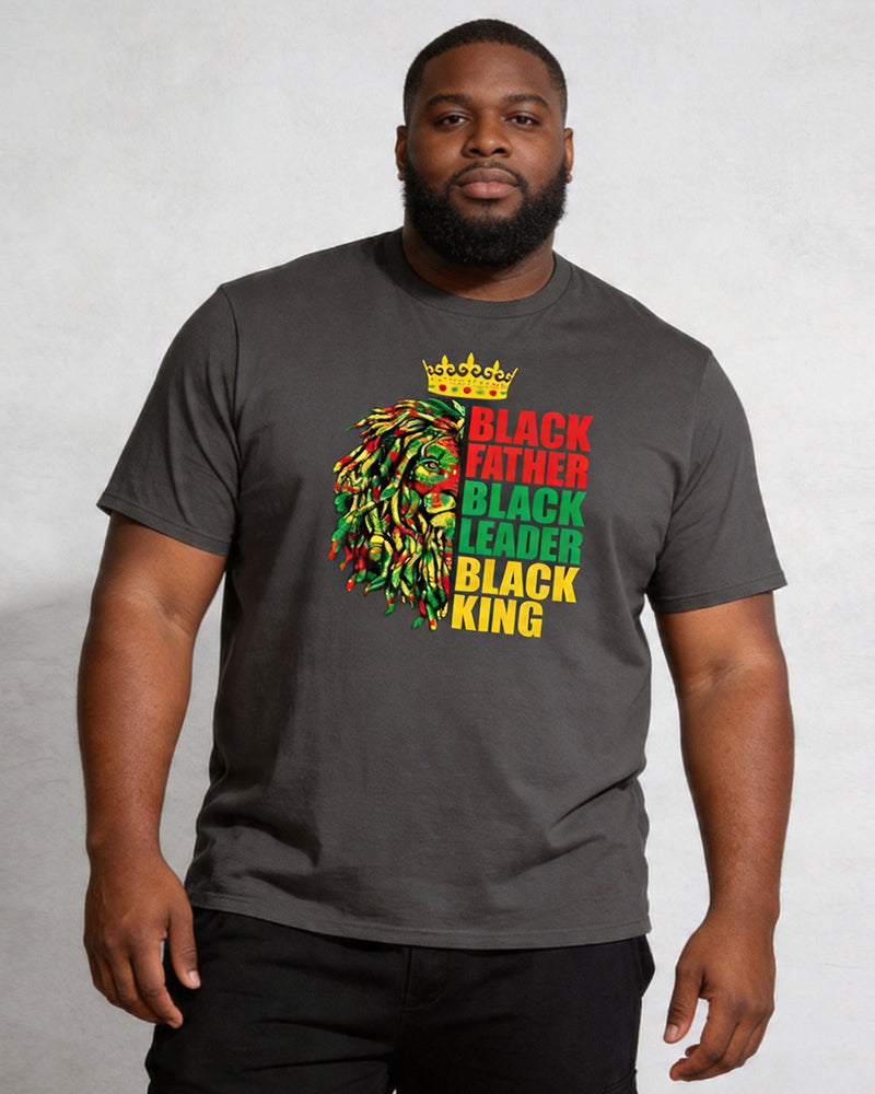 Big & Tall Men's Black Father Lion Red, Yellow, And Green Crown Print Crewneck Short-Sleeve T-Shirt