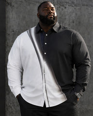 Big & Tall Men's Black And White Oblique Gradient Printed Long Sleeve Shirt Pants Set