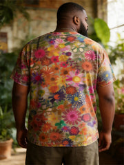 Big & Tall Men's Colorful Floral Print Round Neck Short Sleeve T-Shirt
